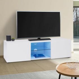 IDMarket - Meuble TV ELI Blanc étagère en Verre avec LED 113 cm