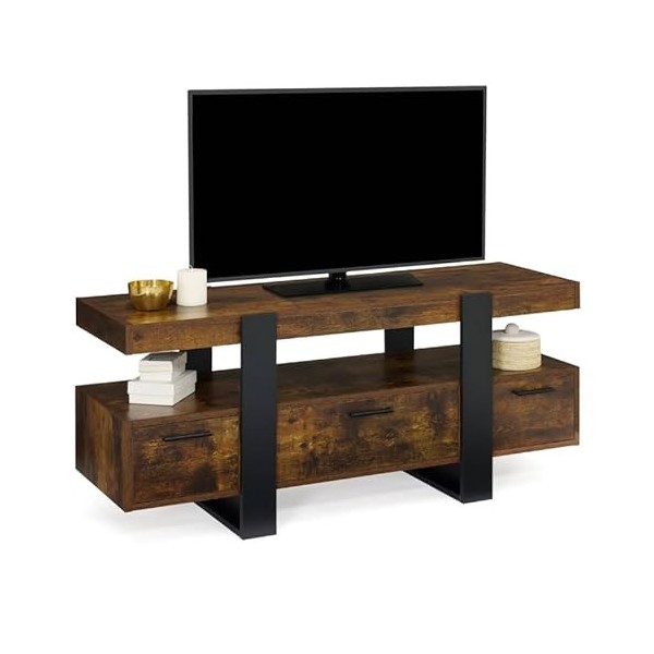 IDMarket - Meuble TV Phoenix avec tiroirs Bois Effet Vieilli et Noir 116 cm