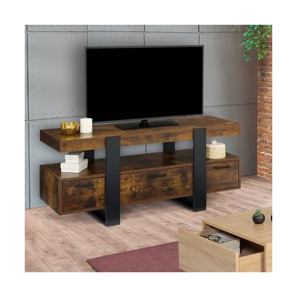 IDMarket - Meuble TV Phoenix avec tiroirs Bois Effet Vieilli et Noir 116 cm