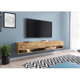 Meuble TV/Meuble de Salon – AXE – 180 cm – Style Industriel - 2 Compartiments fermés - 2 Niches Ouvertes – Chêne wotan – sans