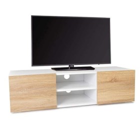 IDMarket - Meuble TV ELI Blanc Portes façon hêtre 113 cm