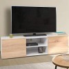 IDMarket - Meuble TV ELI Blanc Portes façon hêtre 113 cm