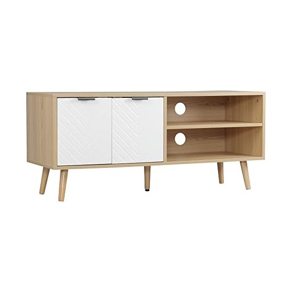 HOMCOM Meuble TV Banc pour télévision jusquà 46 Pouces Design scandinave 2 Portes 2 niches avec Passe-câbles 110L x 39l x 48
