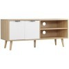 HOMCOM Meuble TV Banc pour télévision jusquà 46 Pouces Design scandinave 2 Portes 2 niches avec Passe-câbles 110L x 39l x 48