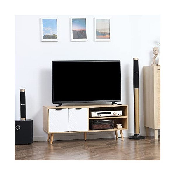 HOMCOM Meuble TV Banc pour télévision jusquà 46 Pouces Design scandinave 2 Portes 2 niches avec Passe-câbles 110L x 39l x 48