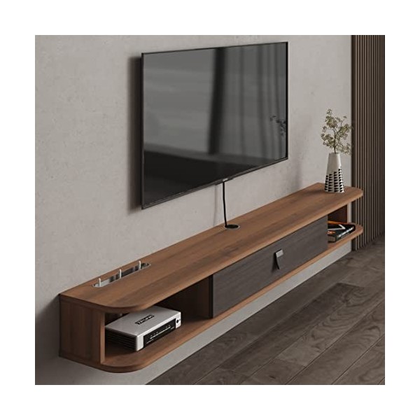 Étagère TV flottante en bois,Meuble TV Suspendu Bois Etagere Meuble Etagere TV Support TV Mural Armoire with Doors Meuble de 