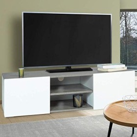 IDMarket - Meuble TV ELI Portes Blanches Plateau Effet béton 113 cm