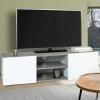 IDMarket - Meuble TV ELI Portes Blanches Plateau Effet béton 113 cm