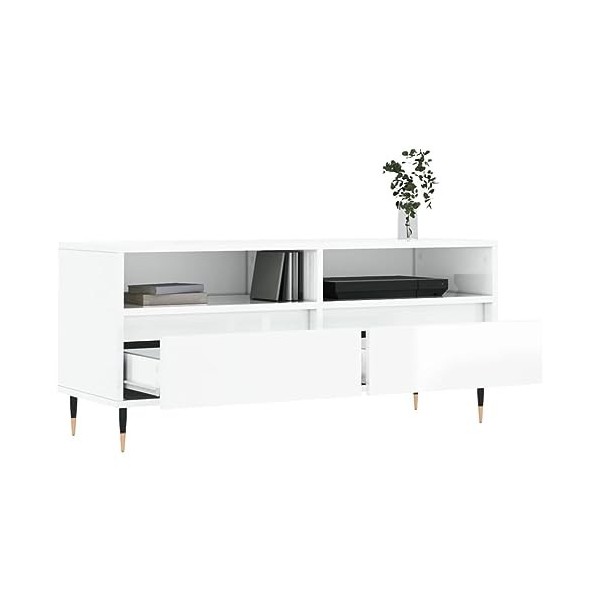 Générique Meuble TV Blanc Brillant 100x34,5x44,5 cm Bois dingénierie,22 KG,831230, Meubles, Meubles TV
