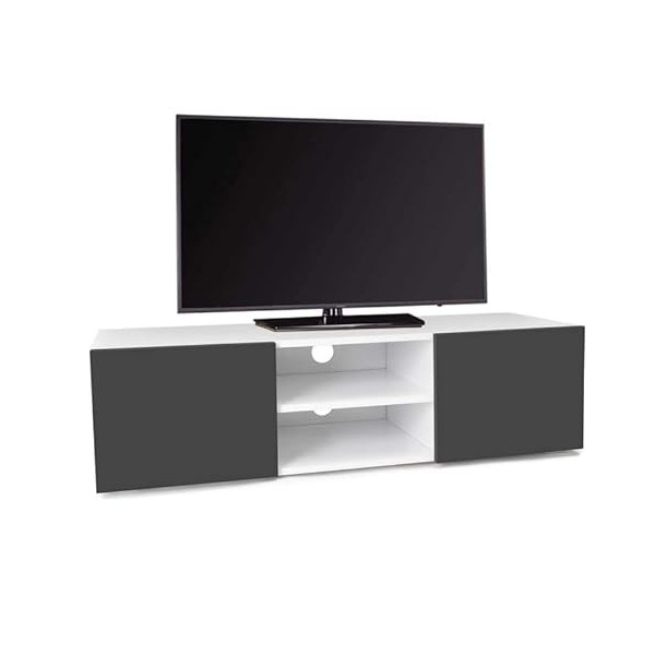 IDMarket - Meuble TV ELI Blanc Portes Gris Anthracite 113 cm