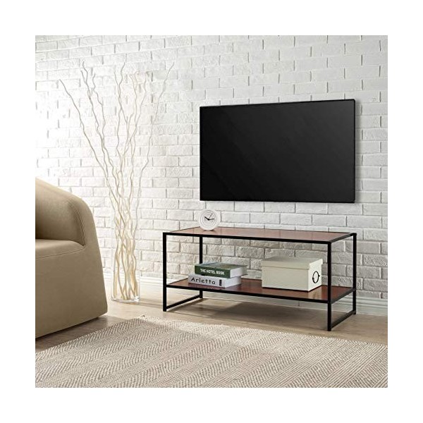 Meuble multimédia à cadre noir 102 cm ZINUS Garrison | Meuble télé avec étagère | Facile à monter, acacia rouge