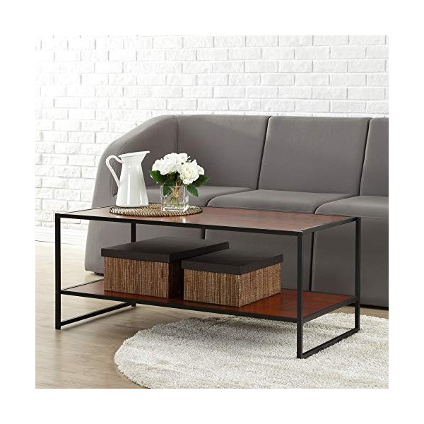 Meuble multimédia à cadre noir 102 cm ZINUS Garrison | Meuble télé avec étagère | Facile à monter, acacia rouge