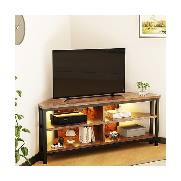 Dripex Meuble TV Bas dangle avec éclairage LED Marron Vintage