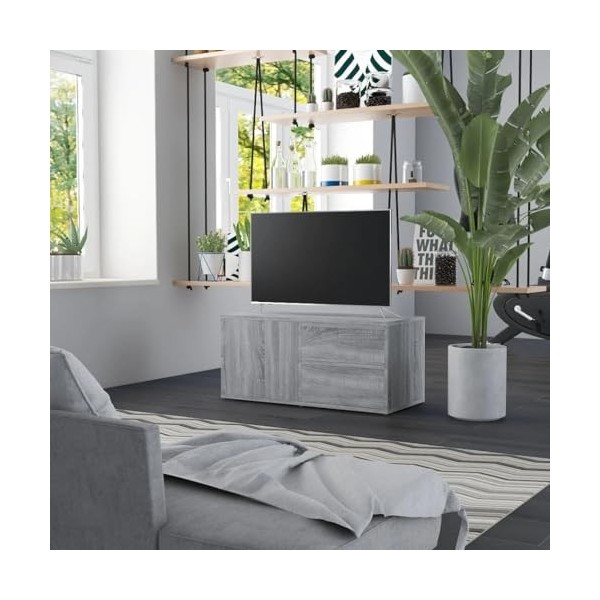 FAMIROSA Meuble TV Sonoma Gris 80x34x36 cm Bois dingénierie 16.2KG 