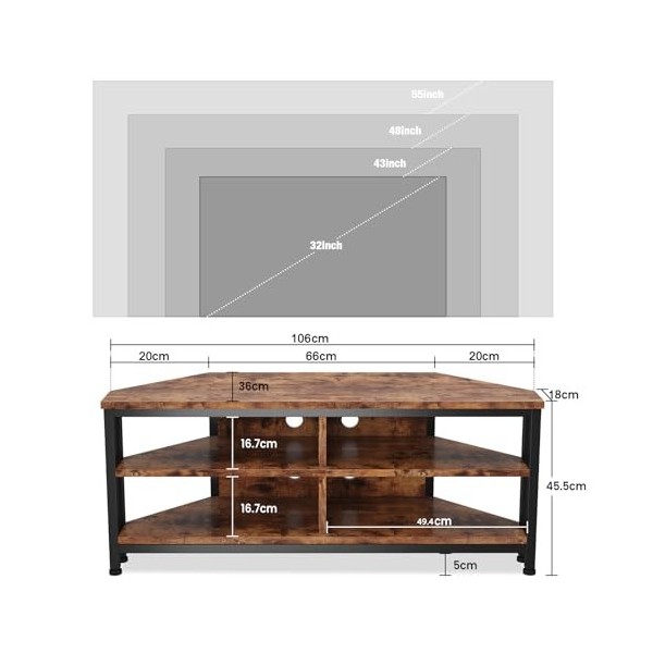 Dripex Meuble TV Bas dangle avec éclairage LED Marron Vintage