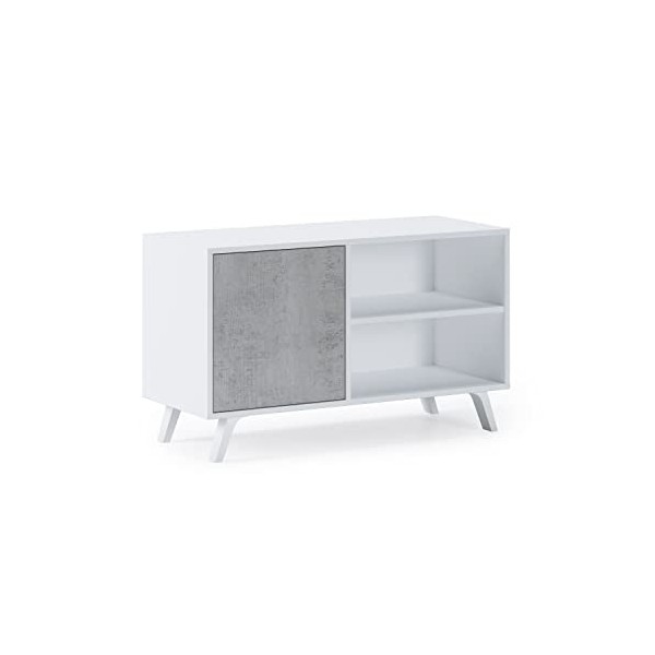 Skraut Home | Meuble TV pour Salon | 57 X 95 X 40 cm | Convient pour TV 32/40" | Modèle Wind 100 | Ciment | Porte Battante Bl