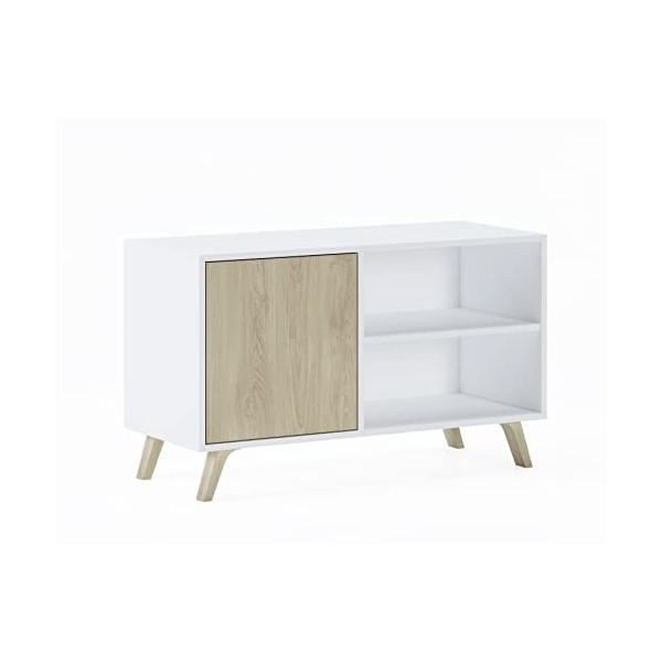 Skraut Home | Meuble TV pour Salon | 57 X 95 X 40 cm | Convient pour TV 32/40" | Modèle Wind 100 | Ciment | Porte Battante Bl