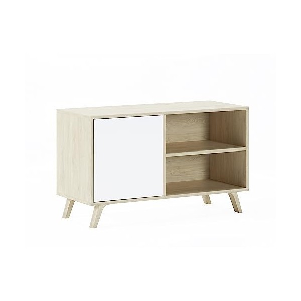 Skraut Home | Meuble TV pour Salon | 57 X 95 X 40 cm | Convient pour TV 32/40" | Modèle Wind 100 | Ciment | Porte Battante Bl