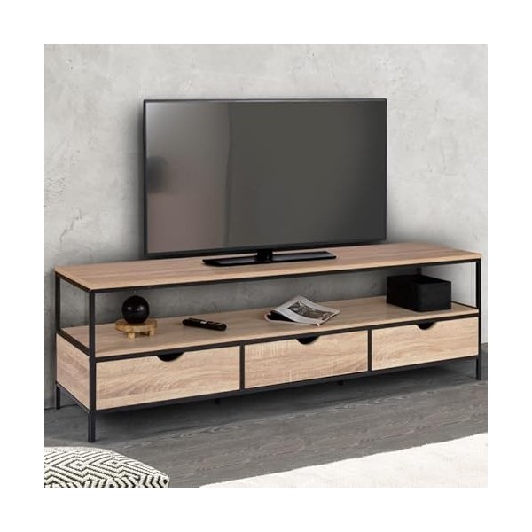 IDMarket - Meuble TV Detroit 3 tiroirs Design Industriel 160 cm