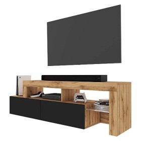 Selsey Asten - Meuble TV - 172 cm chêne wotan - façade Noir - avec LED