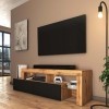 Selsey Asten - Meuble TV - 172 cm chêne wotan - façade Noir - avec LED