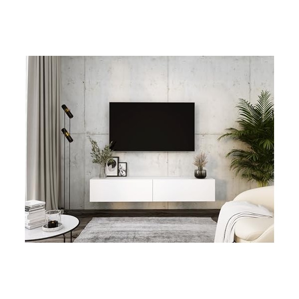 3E 3xE living.com Meuble TV Suspendu, D: L: 170 cm, H : 34 cm, P : 32 cm. Rangement TV, Meuble TV Mural, Table TV, Meuble Tel