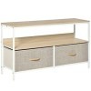 HOMCOM Meuble TV Bas sur Pieds Support TV pour télévison jusquà 47 Pouces Style Industriel 2 tiroirs en Tissu Gris Bois Natu