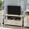 HOMCOM Meuble TV Bas sur Pieds Support TV pour télévison jusquà 47 Pouces Style Industriel 2 tiroirs en Tissu Gris Bois Natu