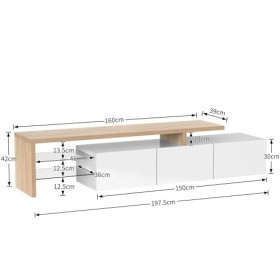 Sunny Living Meuble TV avec LED Lumière, élégant meuble TV salon avec grand espace de rangement en bois, blanc