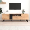 KOMHTOM Meuble TV en bois et noir, buffet avec cinq compartiments de rangement et un tiroir, armoire polyvalente pour salon, 