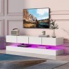 ZboLi Meuble TV LED, Meuble TV Blanc Laqué éclairage LED avec 16 Couleurs Ajustables, Plateau TV Haute Brillance, Design sans