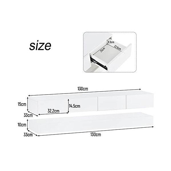 ZboLi Meuble TV LED, Meuble TV Blanc Laqué éclairage LED avec 16 Couleurs Ajustables, Plateau TV Haute Brillance, Design sans