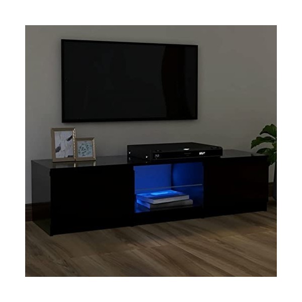 IKAYAA Meuble TV LED 120 cm Banc TV Meuble TV Chambre Table TV Meuble de Tele Éclairage LED RGB avec Couleur réglable Convien