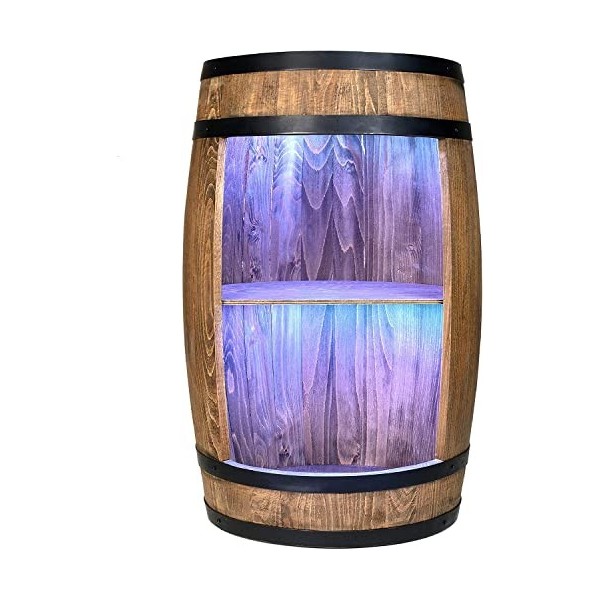 Baril de vin comme casier à vin – Armoire – Lampes LED – Table de bar – Porte-bouteilles en bois décoratif pour le salon