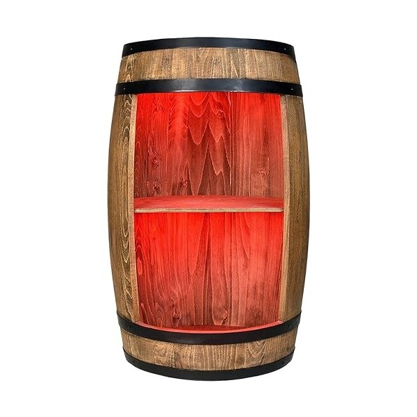Baril de vin comme casier à vin – Armoire – Lampes LED – Table de bar – Porte-bouteilles en bois décoratif pour le salon