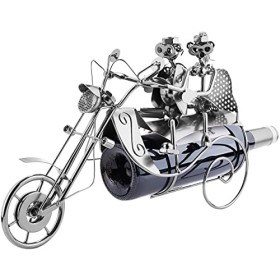 BRUBAKER - Porte-Bouteille de vin - Couple à Moto - Sculpture en Métal - Carte de voeux INCL. - Idée Cadeau Originale