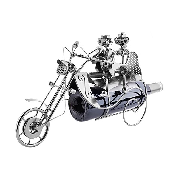 BRUBAKER - Porte-Bouteille de vin - Couple à Moto - Sculpture en Métal - Carte de voeux INCL. - Idée Cadeau Originale