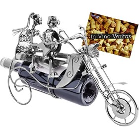 BRUBAKER - Porte-Bouteille de vin - Couple à Moto - Sculpture en Métal - Carte de voeux INCL. - Idée Cadeau Originale