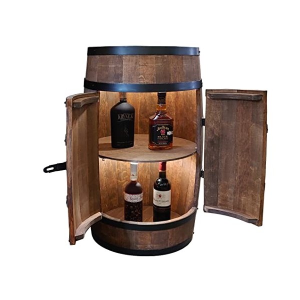 CREATIVE COOPER Casier à vin en bois avec porte LED - Armoire à alcool - Étagère à bouteilles en bois - Baril en bois - Meubl