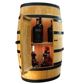 CREATIVE COOPER Casier à vin en bois avec porte LED - Armoire à alcool - Étagère à bouteilles en bois - Baril en bois - Meubl