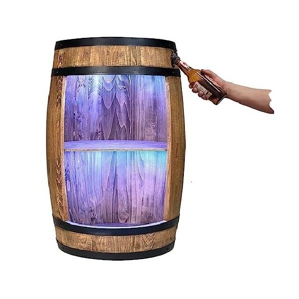 Façable RGB avec décapsuleur – Tonneau en Bois – Étagère à fût – Armoire à Boissons, étagère de Rangement pour étagère en Boi
