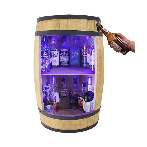 Façable RGB avec décapsuleur – Tonneau en Bois – Étagère à fût – Armoire à Boissons, étagère de Rangement pour étagère en Boi