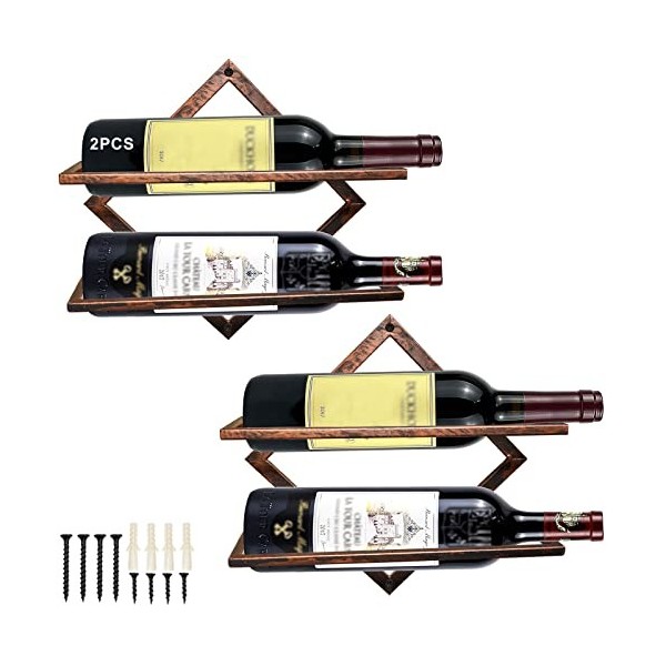 Supports Muraux pour Bouteilles de Vin en Métal, Rganisateur de Casier à Vin Suspendu Pliable pour 2 Bouteilles dalcool, Éta