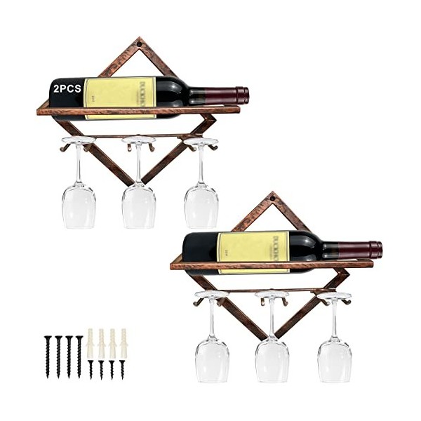 Supports Muraux pour Bouteilles de Vin en Métal, Rganisateur de Casier à Vin Suspendu Pliable pour 2 Bouteilles dalcool, Éta