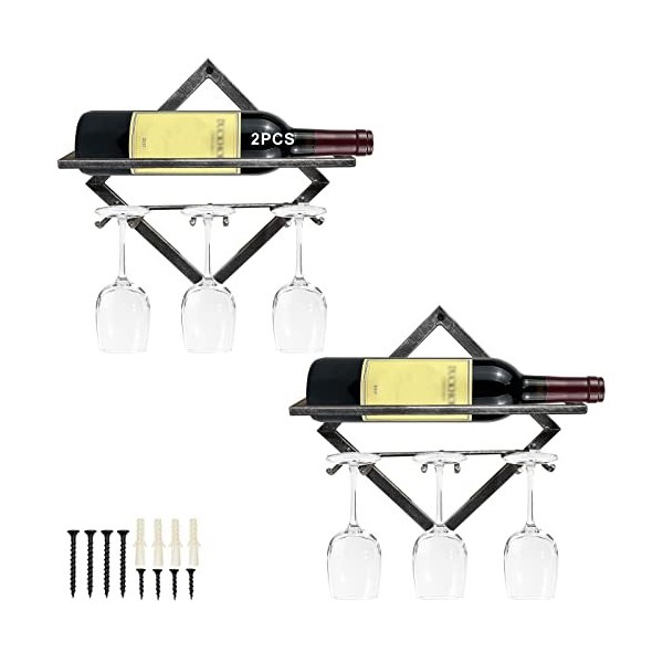 Supports Muraux pour Bouteilles de Vin en Métal, Rganisateur de Casier à Vin Suspendu Pliable pour 2 Bouteilles dalcool, Éta