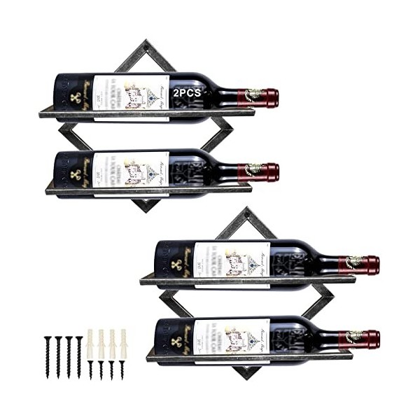 Supports Muraux pour Bouteilles de Vin en Métal, Rganisateur de Casier à Vin Suspendu Pliable pour 2 Bouteilles dalcool, Éta