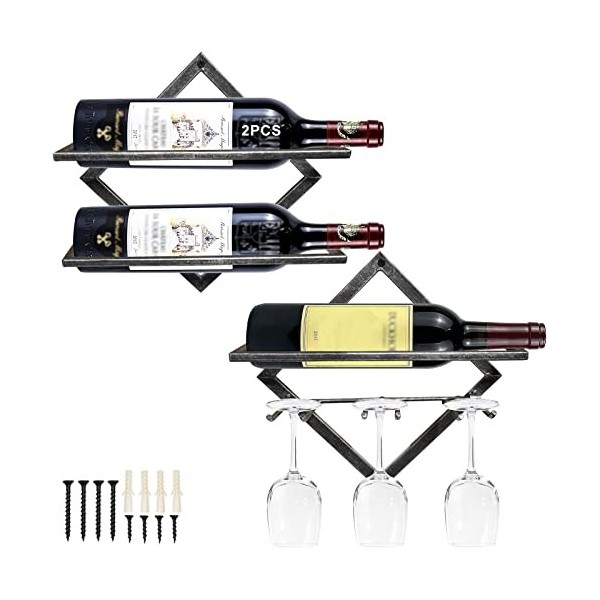 Supports Muraux pour Bouteilles de Vin en Métal, Rganisateur de Casier à Vin Suspendu Pliable pour 2 Bouteilles dalcool, Éta