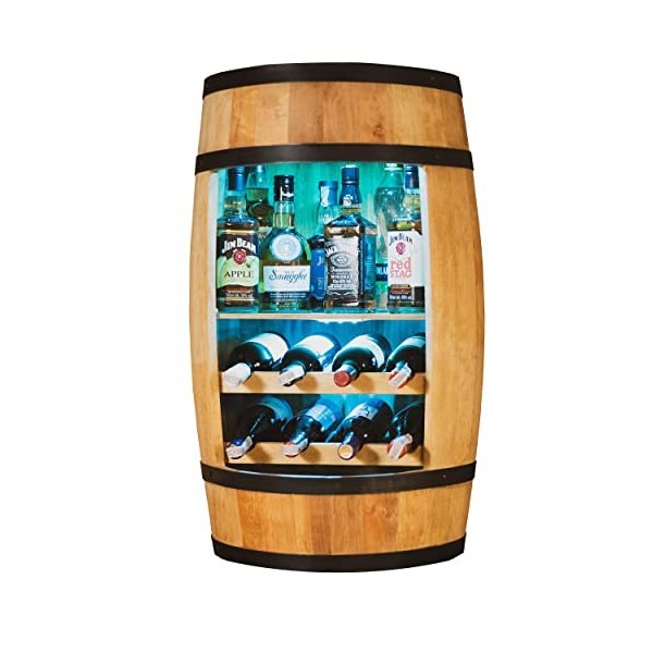 Creative Cooper casier à vin - Cave à vin Mini Bar - Cave à Alcool avec LED - tonneau à vin - Bar à vin - Bar à Baril - Meubl