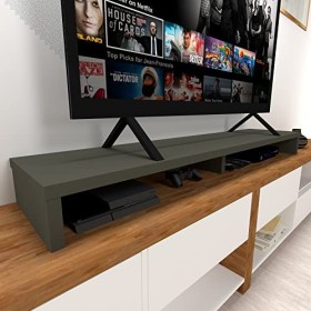 Henor Rehausse TV en Bois FSC® Double 160 x 35 x 15 cm Graphite Mat. Supporte +100 kg.