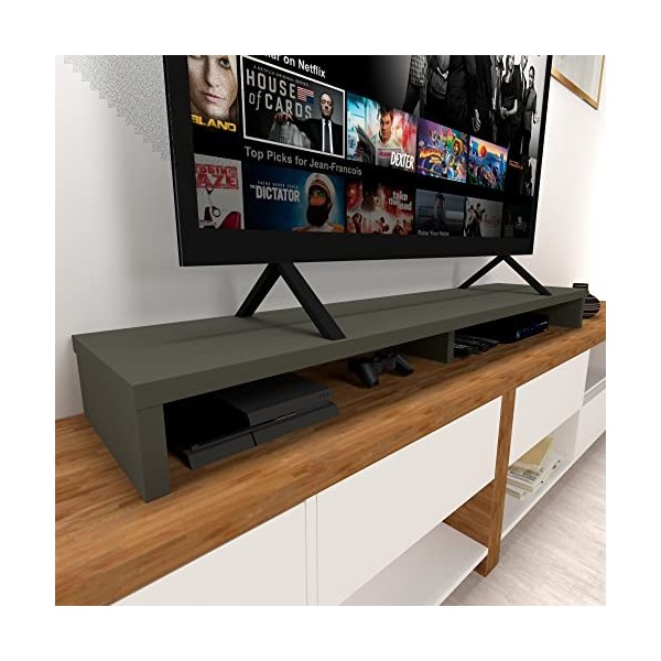 Henor Rehausse TV en Bois FSC® Double 160 x 35 x 15 cm Graphite Mat. Supporte +100 kg.